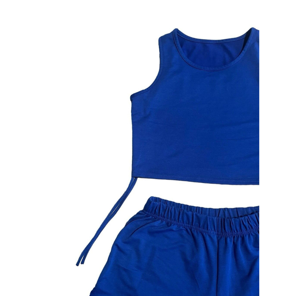 Shein Cretily Two Piece Set Cropped Tank Top and Shorts Womens Extra Large Blue - Picture 3 of 13